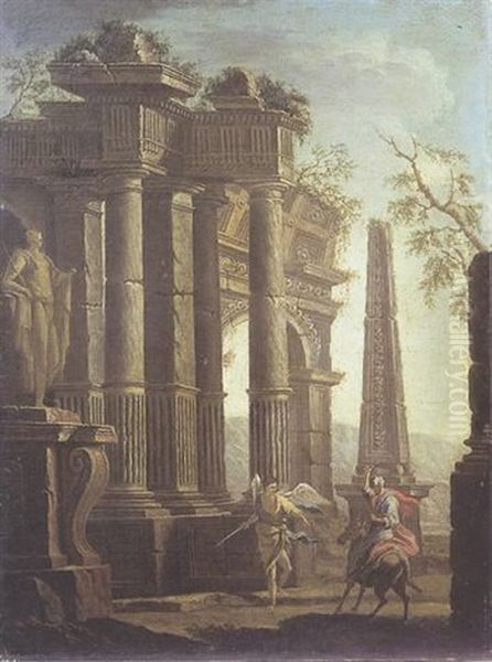 Le Combat De Balaham Et Son Ane Dans Un Caprice Architectural Oil Painting by Giovanni Ghisolfi