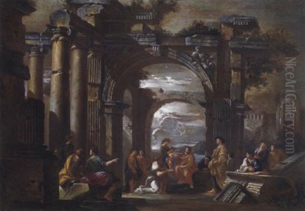 Arco Romano E Resti Di Un Tempio Ionico Oil Painting by Giovanni Ghisolfi