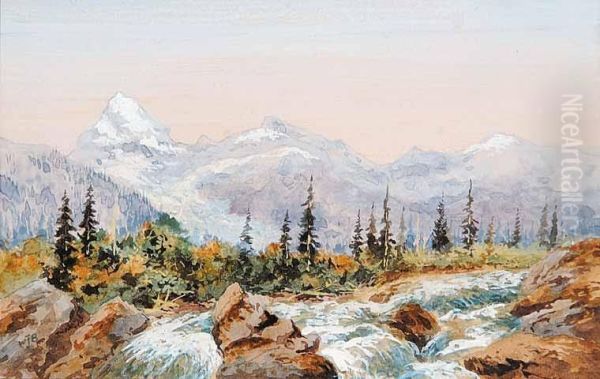 Untitled - The Rocky Mountain Oil Painting by J. Baber