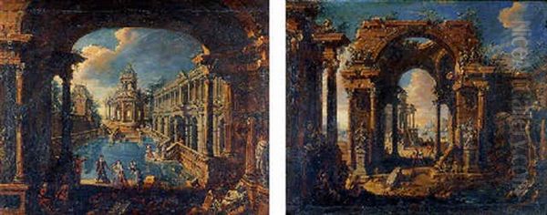 Ruines Romaines Et Personnages Oil Painting by Giovanni Ghisolfi