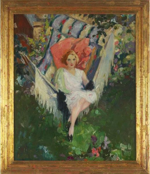 Woman In Hammock Oil Painting by J. Baber