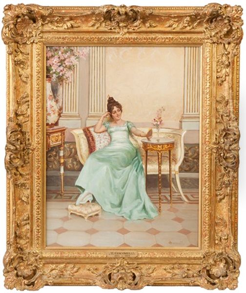 Young Lady In Parlor Oil Painting by Hector Giacomelli