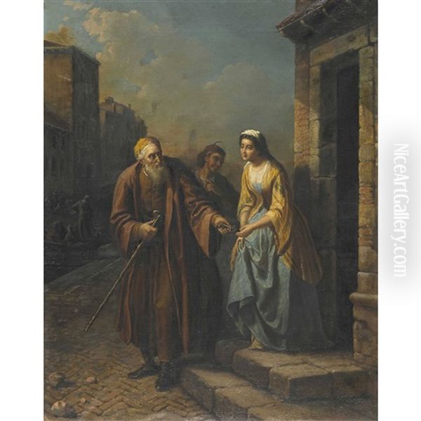 Shylock Ubergibt Jessica Die Schlussel Oil Painting by Vincenzo Giacomelli