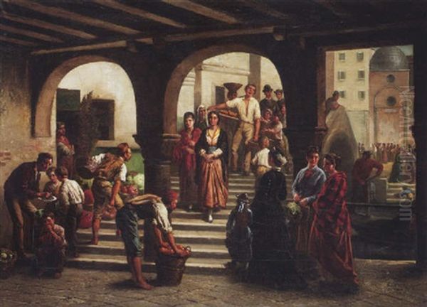 Gemusemarkt In Venedig Oil Painting by Vincenzo Giacomelli