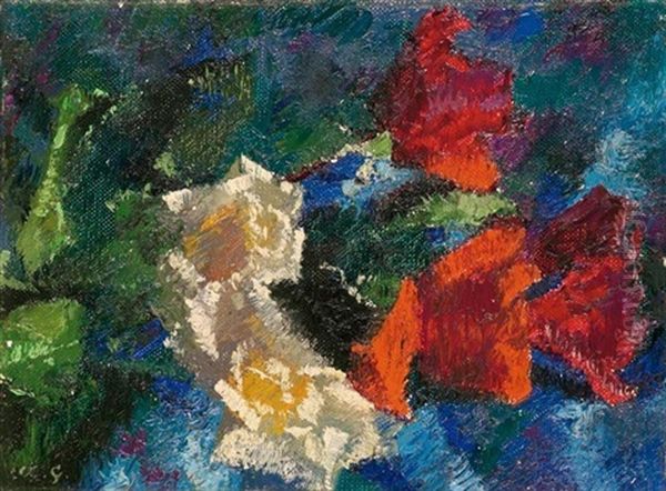 Rosen Auf Blauem Grund Oil Painting by Augusto Giacometti