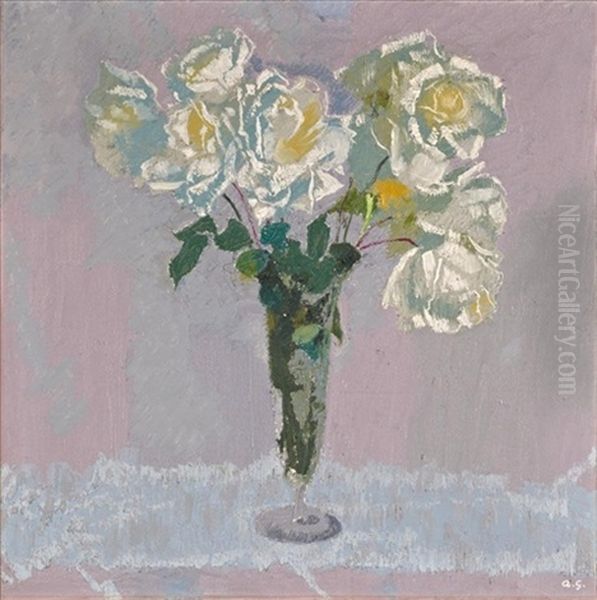 Weisse Rosen Oil Painting by Augusto Giacometti