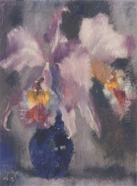 Orchideen In Blauer Vase Oil Painting by Augusto Giacometti