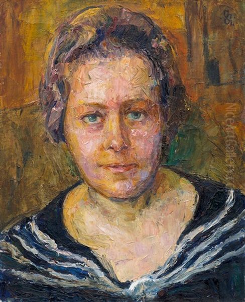 Half-length Portrait Of The Wife Of The Artist Oil Painting by Giovanni Giacometti