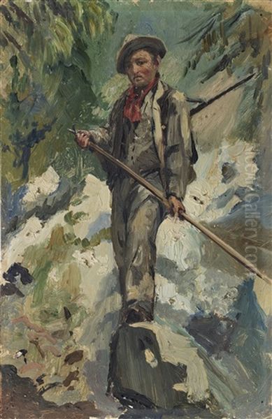 Junger Mann Auf Felsblock Oil Painting by Giovanni Giacometti