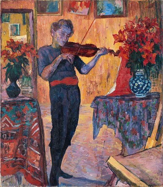 Violinspieler (bruno Giacometti) Oil Painting by Giovanni Giacometti