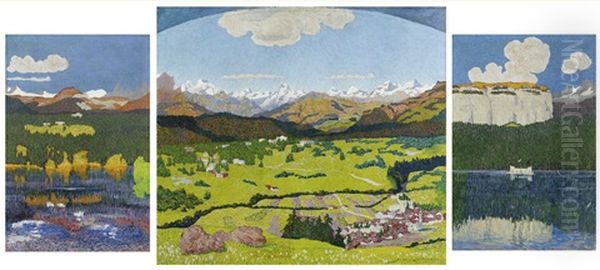 Panoramic View Of Flims Oil Painting by Giovanni Giacometti