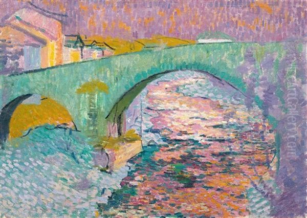 Bridge Over The Maira In Stampa Oil Painting by Giovanni Giacometti