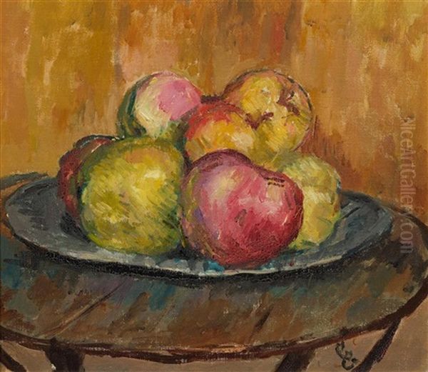 Apples On A Pewter Plate Oil Painting by Giovanni Giacometti