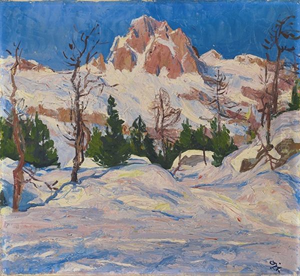 Winterlandschaft Mit Dem Piz Lagrev Oil Painting by Giovanni Giacometti