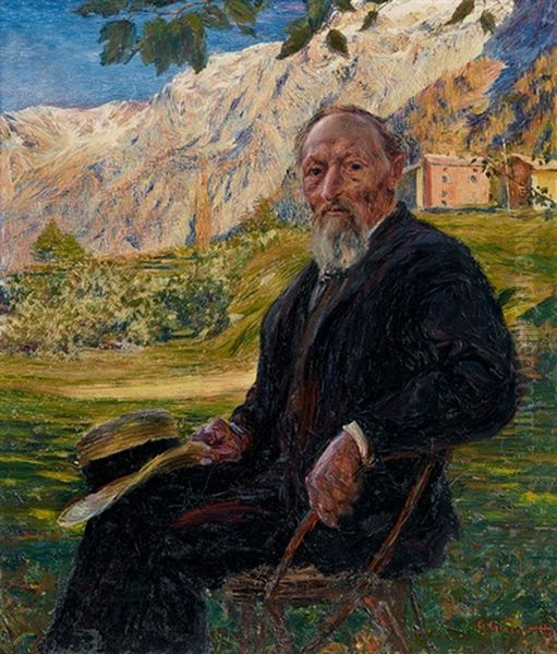 Bildnis Des Vaters
 Vor Bergeller Landschaft Mit Stampa Oil Painting by Giovanni Giacometti