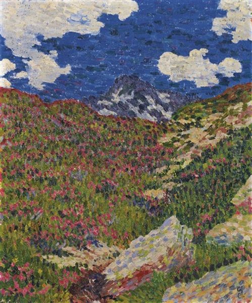 Paesaggio Con Rododendri Oil Painting by Giovanni Giacometti