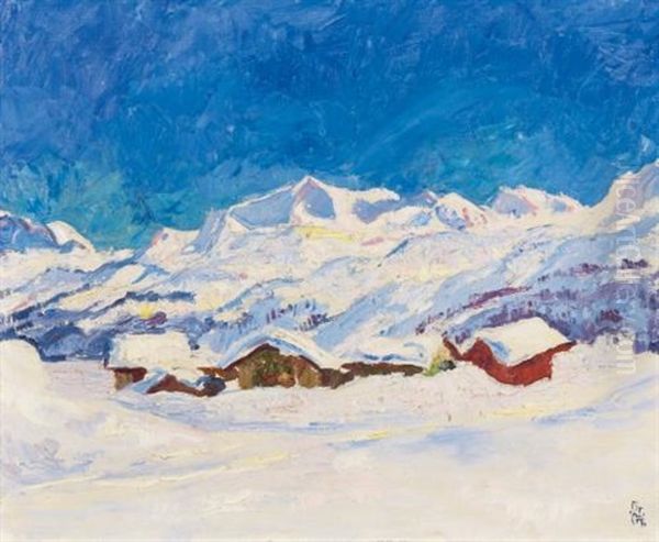 Winterlandschaft Bei Maloja (winterlandscape Near Maloja) Oil Painting by Giovanni Giacometti