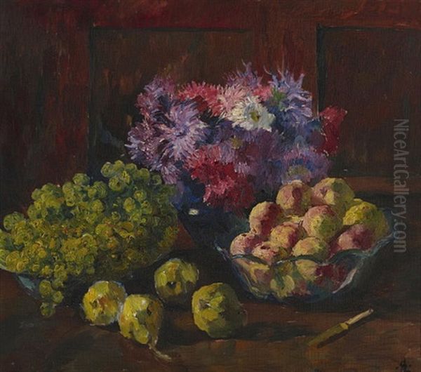 Stillleben Mit Fruchten Und Blumen Oil Painting by Giovanni Giacometti