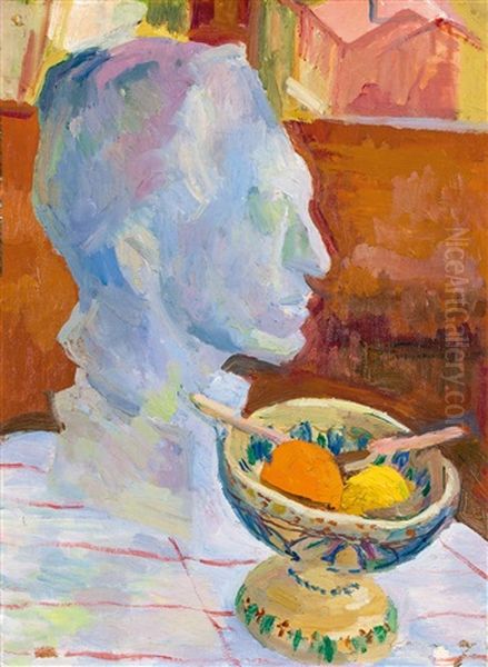 Stilleben Mit Plastik (bildnis Alberto Giacometti) Oil Painting by Giovanni Giacometti