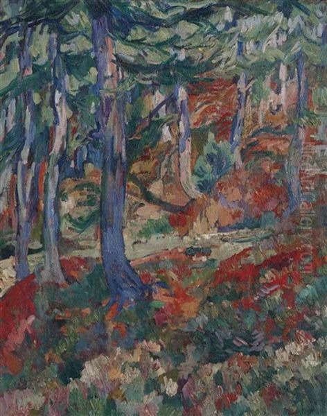 Bosco D'autunno (wald Im Herbst) Oil Painting by Giovanni Giacometti