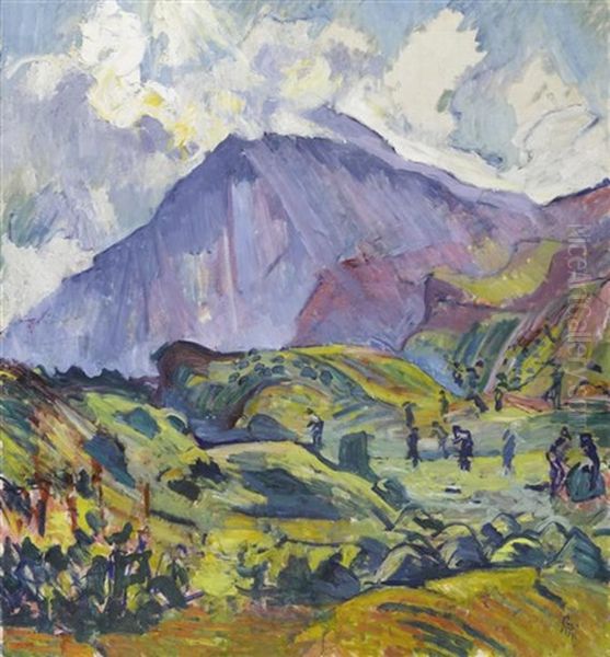 Die Heuernte Bei Maloja Oil Painting by Giovanni Giacometti