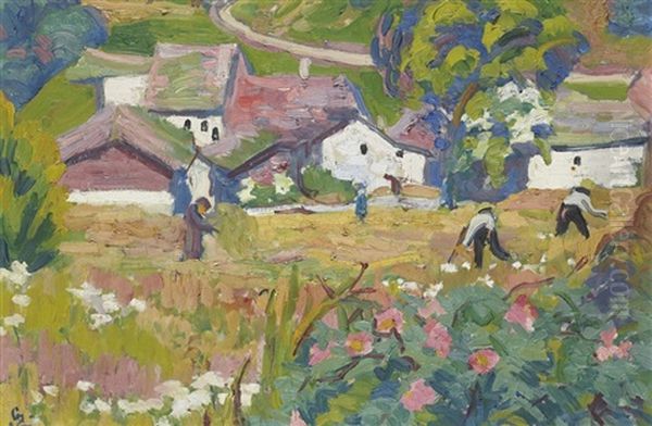 Paesaggio D'estate (sommerlandschaft) Oil Painting by Giovanni Giacometti