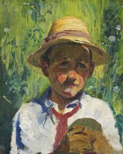 Bergeller Bauernjunge (peasant Boy From Bergell) Oil Painting by Giovanni Giacometti