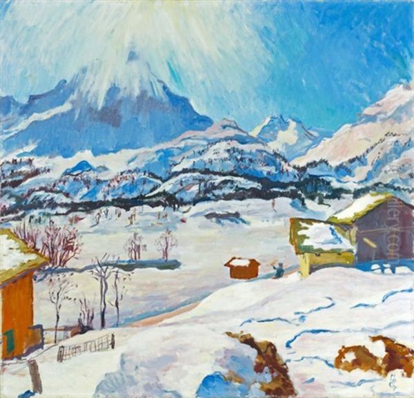 Winterlandschaft Maloja (winter Landscape At Maloja) Oil Painting by Giovanni Giacometti