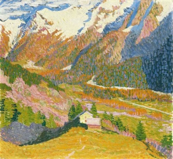 Brugnetta/der Einsame Berghof (brugnetta/the Solitary Mountain Farm) Oil Painting by Giovanni Giacometti