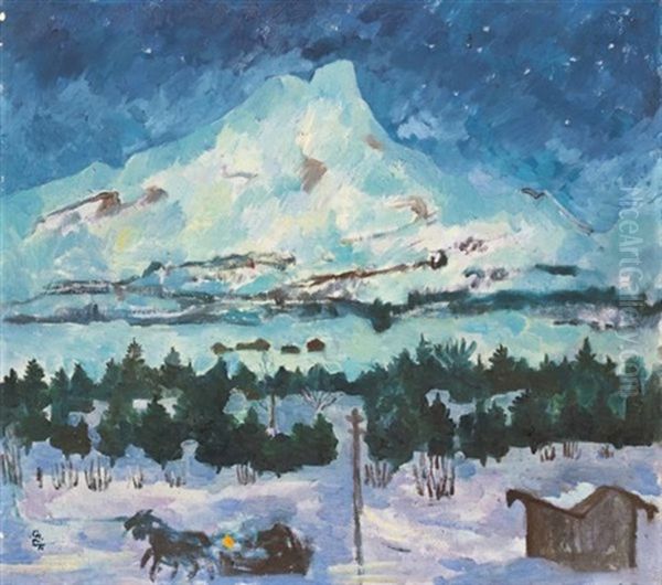 Nachtliche Winterlandschaft Mit Piz Da La Margna Oil Painting by Giovanni Giacometti