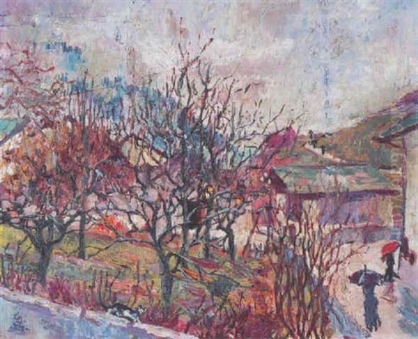 Stampa, Pioggia - Stampa Bei Regen Oil Painting by Giovanni Giacometti