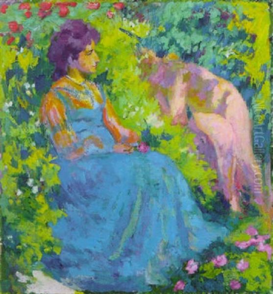 Annetta In Giardino - La Mamma Oil Painting by Giovanni Giacometti