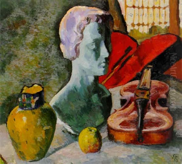 Stilleben Mit Plastica Und Geige Oil Painting by Giovanni Giacometti