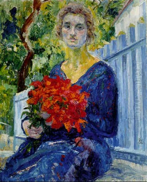 Ottilia Mit Blumenstraus Oil Painting by Giovanni Giacometti