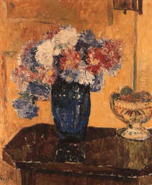 Blumenstraus In Vase Und Fruchte In Schale Oil Painting by Giovanni Giacometti