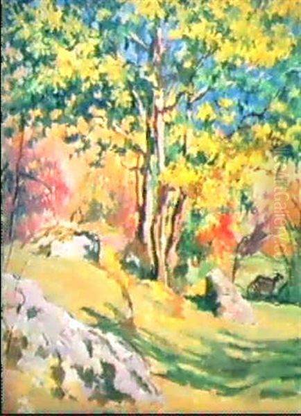 Sonnige Herbstlandschaft Mit Ziege Oil Painting by Giovanni Giacometti