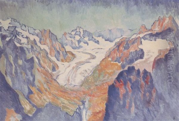 Blick In Das Obere Albignatal Im Bergell, Von Der Alpascellaam Septimerpass Aus Gesehen, Mit Dem Albignawasserfall Im Oil Painting by Giovanni Giacometti