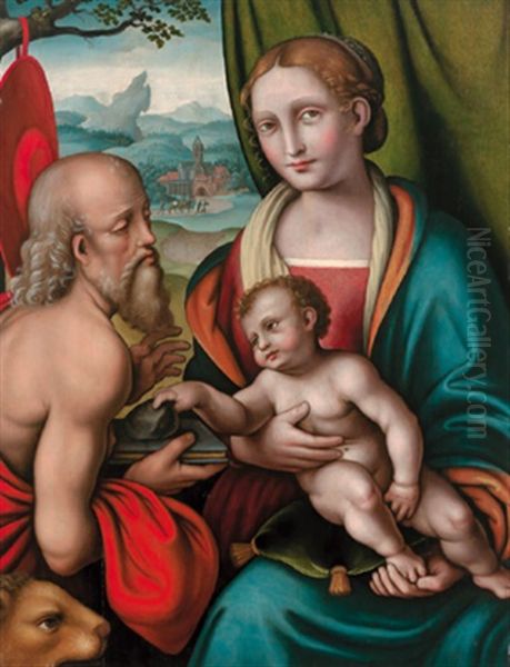 La Madonna Con Il Bambino E San Gerolamo Oil Painting by  Giampietrino