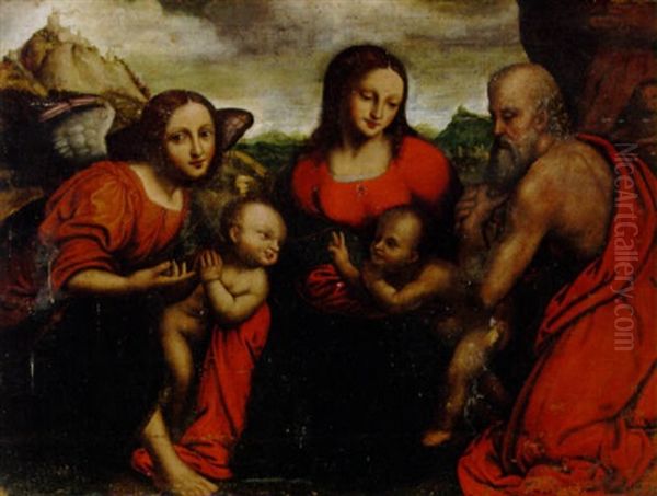 The Madonna And Child With The Infant Saint John The Baptist, Saint Jerome And An Angel Oil Painting by  Giampietrino