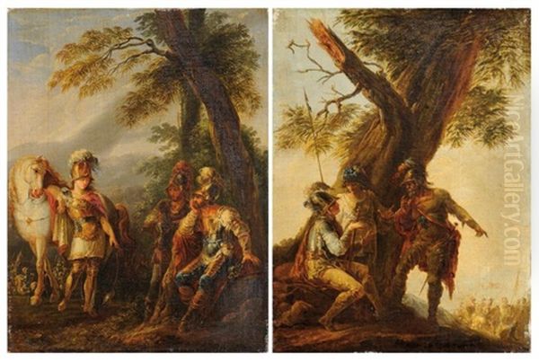 Herminie Chez Les Bergers (+ Soldats Discutant Au Pied D'un Arbre; Pair) Oil Painting by Felice Giani