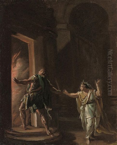 Aeneas With His Wife In Burning Troy Oil Painting by Felice Giani