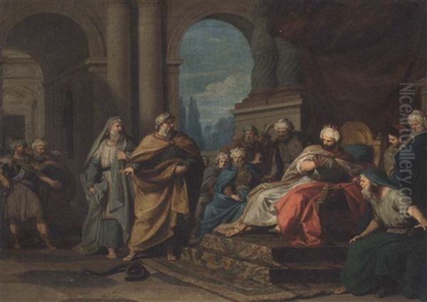 Moses Transforming His Rod Into A Snake In Front Of The Pharaoh And His Magicians Oil Painting by Felice Giani