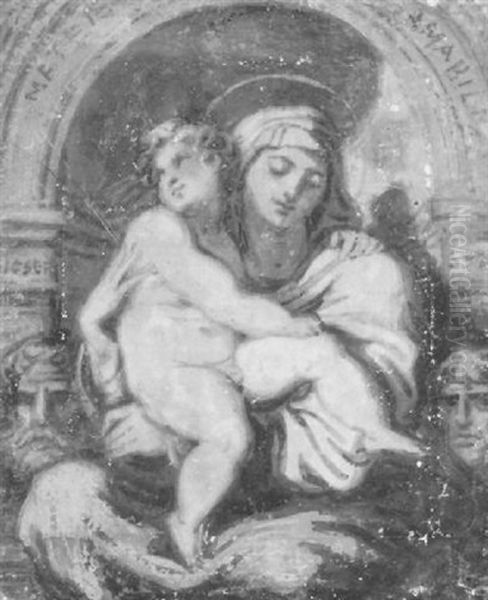 The Enthroned Madonna And Child In A Niche Oil Painting by Felice Giani