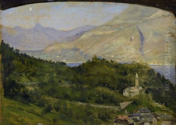 Montagna Di Gordona Vista Da Regoledo Oil Painting by Giovanni Giani