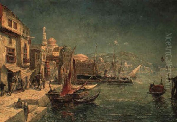 Vue Du Port A Constantinople Oil Painting by Giovanni Giani