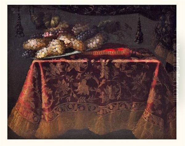 Coupe De Raisins Sur Un Entablement Avec Un Tapis Oil Painting by Antonio Gianlisi