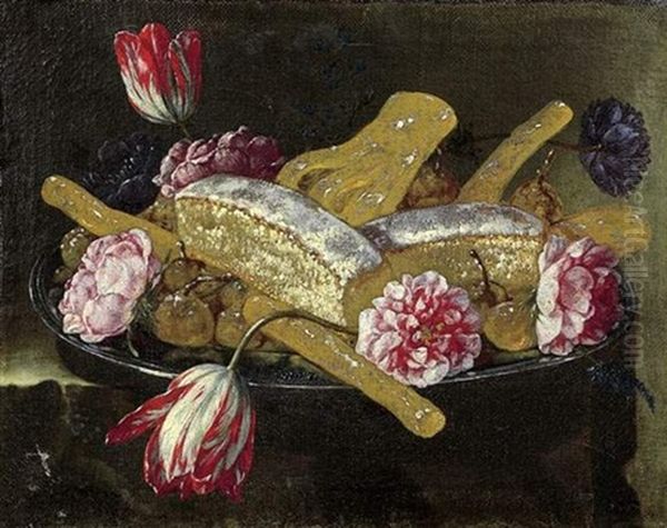 Nature Morte Aux Biscuits Et Aux Fleurs Oil Painting by Antonio Gianlisi