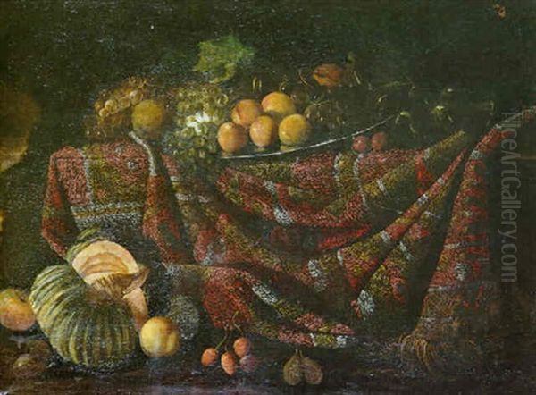 Nature Morte Au Plat De Fruits Et Tapis Oil Painting by Antonio Gianlisi