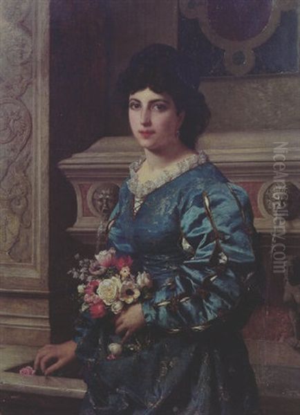 An Italian Beauty Holding Flowers by Raffaele Giannetti