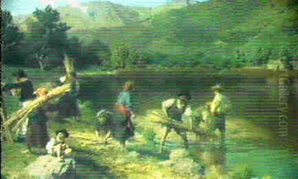 Il Macero Della Canapa Oil Painting by Raffaele Giannetti